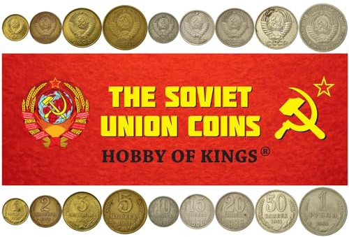 9 Coins from Soviet Union (Russia) | Soviet Coin Set Collection 1 2 3 5 10 15 20 50 Kopecks 1 Ruble | Circulated 1961-1991 | Hammer And Sickle