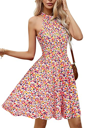 OUGES Robe D'éTé Dam Knälängd Elegant Blommönster Cocktailklänning Sommar Cocktailklänning, Floral-z31, XL