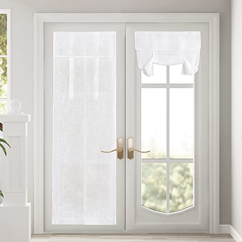 PONY DANCE Tende a Pacchetto Moderne Bianche Semitrasparenti Effetto Lino Tende a Vetro Porta Finestra con Velcro Facile da Installare, 2 Pezzi 70 x 240 CM