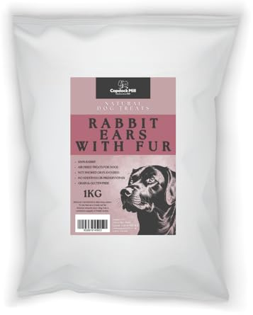 Copdock Mill Rabbits ears for dogs Natural dog treats with Fur 1Kg Bulk bag (Aprox 85 ears) Improves dental hygiene and the overall health of your dog