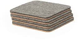 Oakywood Lot de 4 Dessous de Verre en Feutre et liège pour Protection de Bureau et Isolation Haute température, absorbants, Faits à la Main, matériaux 100% naturels, Laine mérinos 95 x 95 mm, Gris