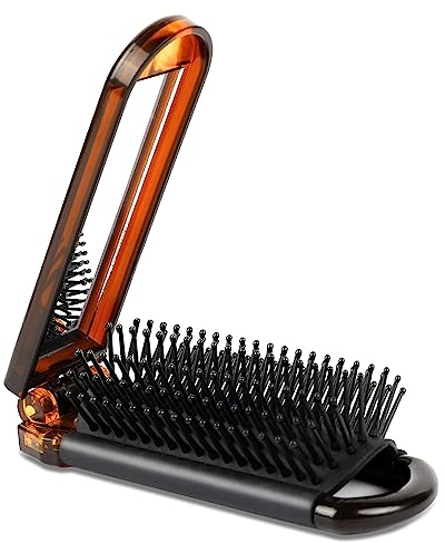 Portable Folding Hair Brush for Women, Mini Compact Travel Comb with Mirror, for Women Gym, Trip, Purse, Swimming