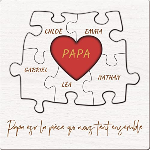 Bemaystar Personalisierte Geschenke vatertag für Papa Massivholz- Personalisierte Puzzles mit Namen-Teile mit Namen, die den Stammbaum Symbolisieren-Bester Papa Geschenke-5 Kinder