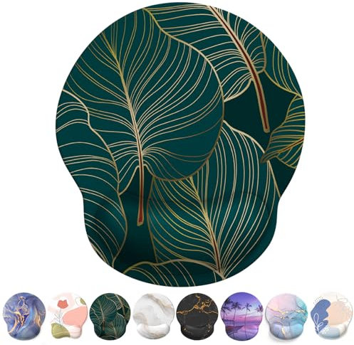 Giecy Tappetino Mouse Poggiapolsi,Gaming Mouse Pad Ergonomico in Gel,Supporto per Polso per Computer per il Gioco, Mousepad con Base in PU Antiscivolo (A-Piante Tropicali)