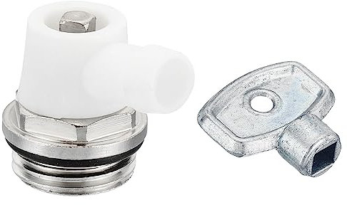 PATIKIL 1/2 BSP Manuale Radiatore Aria Sfiato Tappo Valvola Kit con Chiave, Nichel Ottone Placcato Spurgo Tappo con Sfiato Aria Lungo per Radiatore Riscaldatore, Argento Bianco