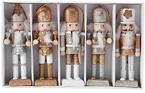 BESPORTBLE 5 Pcs Christmas Nutcracker Ornaments, 5.07 Inch Wooden Christmas Soldier Figures Ornaments Gillter Mini Nutcracker Tree Decorations