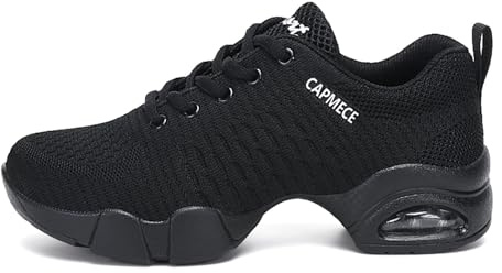 SECHRITE Jazz Sneakers for Women Men Split Sole Dance Sneakers Black Hip Hop Dance Shoes Lace Up Dancing Sneakers Air Cushion Platform Breathable Trainers Athletic Walking Shoes Black 43