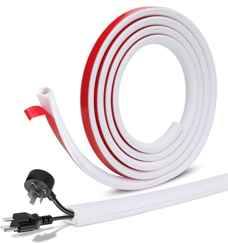 KATIMI Goulotte Passe Cable sans Perçage, Passe Cable Sol Autocollant Blanc, Cache Cable Sol Découpable Ignifuge, Goulotte Electrique Exterieur Double Épaisseur pour Maison, Bureau (2M)