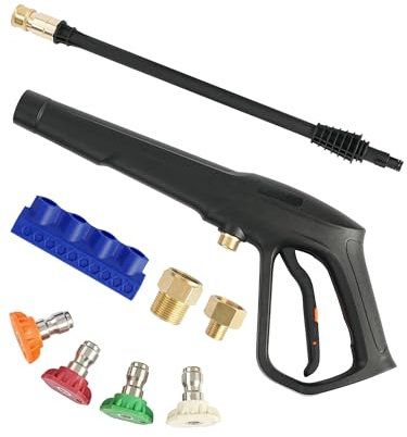 FOOCO Hochdruckreiniger-Pistolen-Set, Max W.P. 2320 PSI, B.P. 5000 PSI, Ersatz für Ryobi Powerstroke Greenworks, M22-14 mm & M22-15 mm Armatur, 4 Edelstahl-Düsenspitzen und Halter