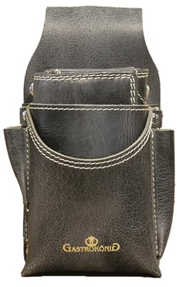 Gastrokönig Kellnertaschen-Set, das Original, Garantie lebenslang, Kellnergeldtasche, Kellner-Portemonnaie, Kellnerbörse aus Leder, für Männer und Frauen (Bison Anthrazit)