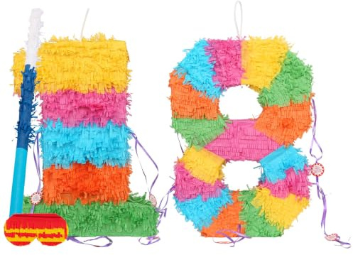 Fax Potato 18. Geburtstag-Piñata-Set mit Stab und Augenbinde - Blauer Stick - Mexikaner Kinder Mädchen Jungen Geburtstagsfeier Parteien Spiele Dekorationen Bausatz