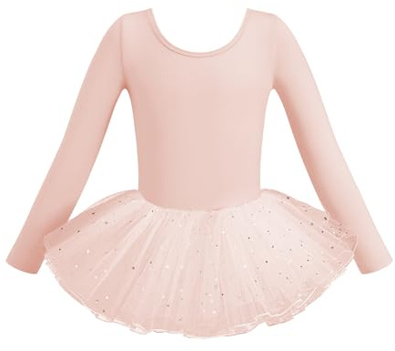 HIPPOSEUS Niña Maillot de Danza Manga Larga Tutú Vestido de Ballet Gimnasia Leotardo Body Clásico para Niñas,Y04cx-Lentejuelas rosa,2-3 Años
