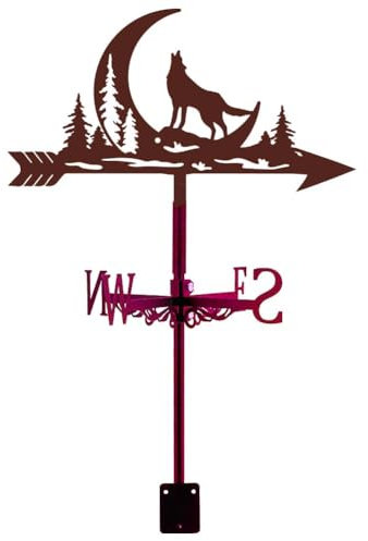 SUPERDANT Banderuola di Luna e Lupo in Metallo, Segnavento con Direzione per Montaggio Sul Tetto, Decorazioni