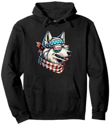 US Flagge Wolf Mit Bandana Und Sonnenbrille Pullover Hoodie