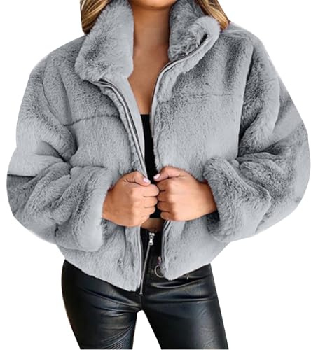Pelzjacke Damen Kurz Hochzeit, Fleecejacke Kunstfell Plüschjacke Revers Felljacke Oversized Y2K Kuscheljacke Langarm Kurzjacke Elegante Festlich Flauschig-Jacke Verdickte Warm Winterjacke