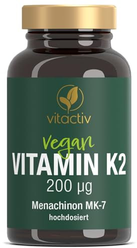 VITACTIV Vitamin K2 Tabletten 200 µg - 180 Stück (180) - Vitamin K2 MK7 All Trans Menaquinon - Für Knochen & Blutgerinnung, Alternative zu K2 Tropfen - Hochdosiert, hohe Bioverfügbarkeit, Vegan