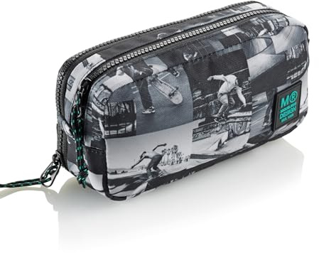 Miquelrius - Trousse double compartiment, trousse scolaire rectangulaire, fermetures éclair en plastique résistant, poignées métalliques, trousse de 210 x 100 x 70 mm, Skate Park, gris, 200 x 100 x 70