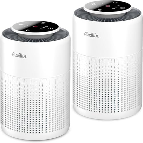 Aircillin 2 piezas Purificador de Aire, Air Purifier Cubre Hasta 765Sq Ft, Elimina 99,97% de Alergia Polen Olor y Caspa de Mascota, humo, 23dB, Temporizador, Luz nocturna