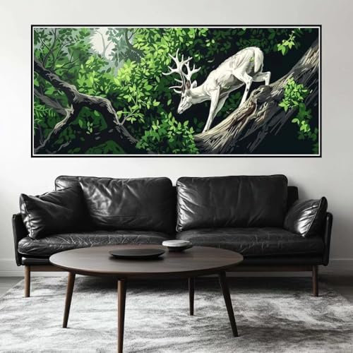 Malen Nach Zahlen Wald Malen Nach Zahlen Erwachsene Hirsch, 60 X 30 cm XXL Groß Acrylfarben Ölgemälde, DIY Malen Nach Zahlen Kinder Anfänger Paint by Numbers Set für Wand Dekor (Ohne Rahmen) -H229