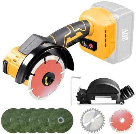 Cordless Angle Grinder Compatible with Dewalt 20V MAX Battery, Brushless Tile Cutter Grinding Machine 3-Speed with 8pcs 4Inch Blades for Metal Wood Tile Plastic (for Dewalt 20V + Bracket)