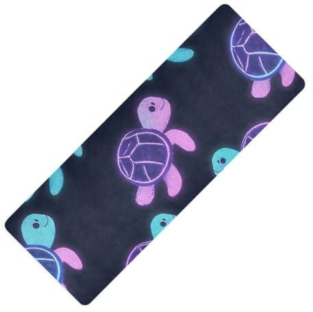 Yogamatte mit Cartoon-Motiv, niedlich, bunt, neonfarben, fluoreszierend, Schildkröte, faltbar, Naturkautschuk, rutschfest, mit Yogamatte, Tragetasche, 180,3 x 66 cm