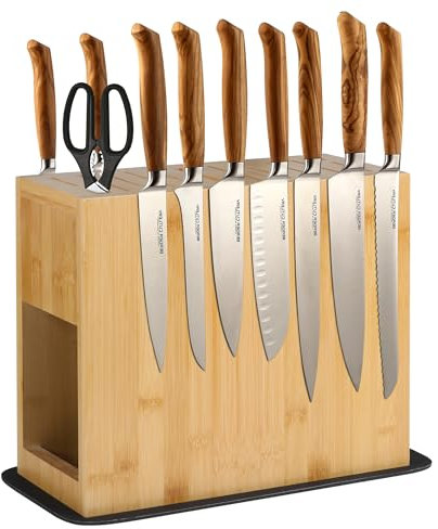 Messerblock Magnetisch - Messerblock Ohne Messer mit Beidseitigen Starken Magneten für Bis zu 26 Messer, Universal Magnet Messerhalter aus Bambus für Messer und Schere, Natur