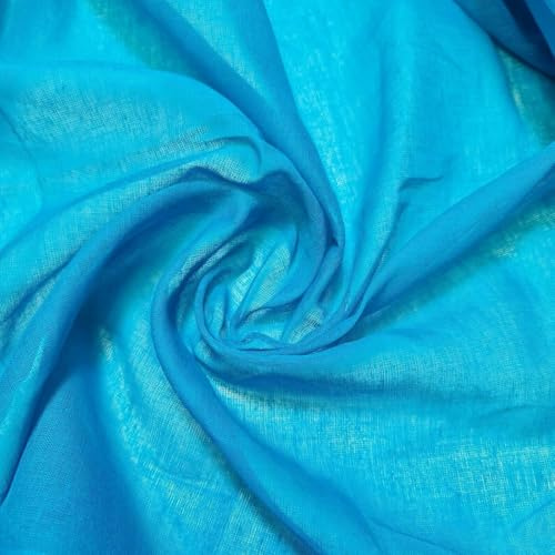 Einfarbiger/einfarbiger Musselin-Stoff aus 100 % Baumwolle (Mulmul/Voile/Seihtuch), weiches und leichtes Kleider- und Bastelmaterial, 112 cm breit, Meterware (vorgeschnittene Längen), Türkis, 5 m
