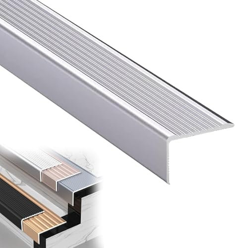 Profilo per scale in alluminio 3 pezzi, profilo di protezione angolare a L, striscia di finitura, protezione di sicurezza per bordi di scale, striscia di bordatura antiscivolo-Silver||100x30MM