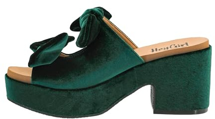 Corkys Footwear Womens Put A Bow On It Heeled Sandal - With A 3.25-Inch heel And 1-Inch platform, Chunky Heel, EVA Insole, and a Stylish Upper With Bows, Evergreen Velvet, Size 7