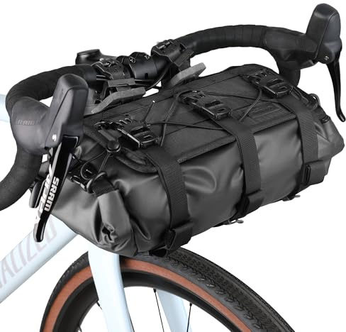 Rhinowalk Fahrradlenkertasche Wasserdicht 8–13L, Rolltasche mit Schultergurt, Leichte Fronttasche für MTB Rennrad Pendeln Radfahren, Schwarz