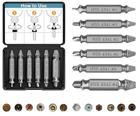 Schraubenausdreher Set 6 Stück, Hergestellt aus HSS 4341, Beschädigte Schraube Entferner Extraktor Set, Schrauben Ausdrehwerkzeug, Zum Entfernen beschädigter Schrauben
