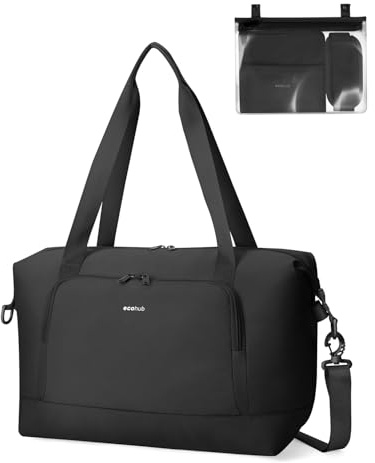 ECOHUB Bolsa de Viaje 40x30x20, Tamaño Aprobado para Ryanair Vueling Wizzair, Equipaje de Mano Impermeable, Mujer Bolsos Plegable con Húmedo Extraíble, Bolsa Maternidad Hospital 24L (Negro)