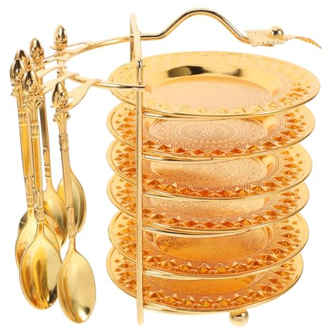 iplusmile Posavasos con Soporte para Tartas Postres y Cucharas Posavasos De Metal para Bar Hogar Cocina Mesa De Centro Decoración Plato De Fruta
