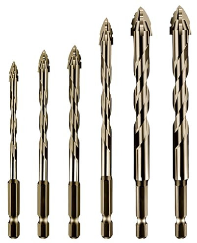 wilcractk 6 Piezas Juego de Brocas Metal de Tungsteno, Brocas Cruzadas Afiladas de 6-12mm, Alta Durabilidad para Taladrado en Seco y Húmedo en Construcción y Uso Profesional