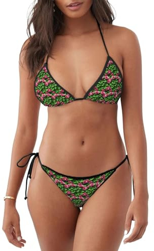 JGHHOUN Floral Rose Lierre avec Feuilles Printemps Imprimer Femmes Bikini Maillot de Bain Tendance Beachwear Vacances Été Aventures Aquatiques, Noir , XXL
