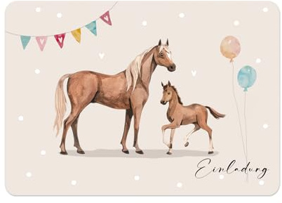 almira Design 10x Einladungskarten PFERDE Kindergeburtstag, Einladungen, Geburtstagsparty, Mädchen, Pferdemädchen