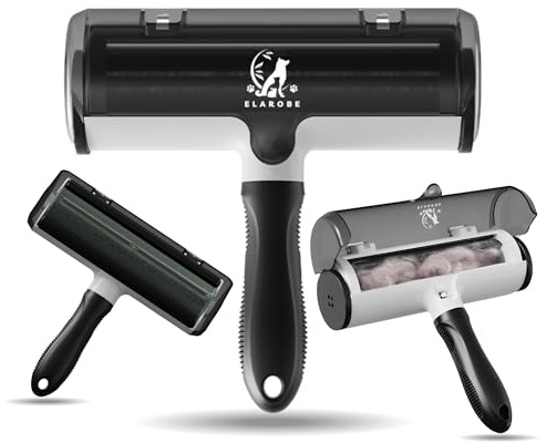 ELAROBE Pet Hair Remover Roller – Dog & Cat Hair Remover for Clothes, Carpet & Sofa – Reusable Pet Hair Roller with Unique Two-Way Design – Carpet Rake & Cat Fur Remover