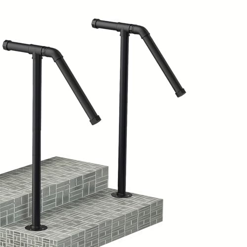 Single Post Handrail, Stair Handrail Hand Rails Stairs for Outdoor Steps Railings Grab Bar for Stairs for 1-2 Steps for Patio Porch Outdoor Garden, Black