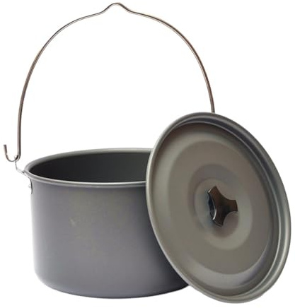 Cocción directa con calor. La olla colgante de camping al aire libre de 8 L permite cocinar para 4 a 6 personas directamente en el fuego durante el camping, picnic, pesca y otros para usar...