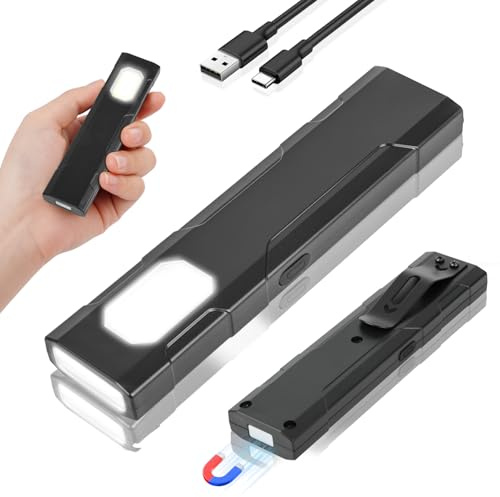 ABOHU torcia sottile e piatta, Mini Torcia Piatta, Torcia Magnetica Ricaricabile con clip da tasca e base magnetica, IP45 impermeabile e resistente, USB COB Lampade Campeggio/Escursionismo/Emergenza