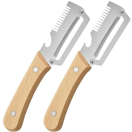 Pelapatate Multifunzione, 2 Pezzi Coltello Pelapatate Facile Cucina, Pelapatates Carota Acciaio Inossidabile Con Manico Legno, Utensile Cucina Pelapatates Legno Zero Intoppi
