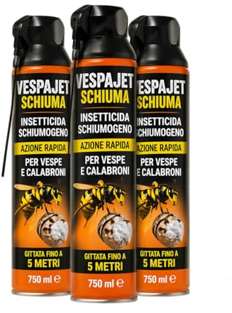 Insetticida Schiumogeno Vespe e Calabroni Vespajet Schiuma 750 ml – 3 Spray – Azione Rapida, Gittata 5 Metri, Effetto Schiuma Avvolgente – LEMAG SRL