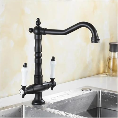 TwoAHandle köksblandare, piedestal enkelhåls varm- och kallvattenblandare, diskbänksblandare, VAintage mässing (svart)