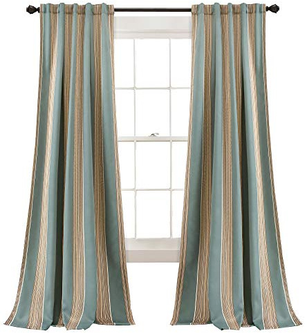 Lush Decor Julia Stripe Curtains | Light Filtering Striped Window Panel Set for Living, Dining, Bedroom (Pair), 84” x 52”, Blue