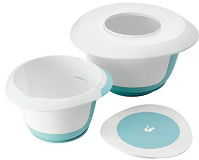 keeeper Rührschüsselset 4-in-1, Mit Spritzschutz, Teigschaber, Saugnapf und Anti-Rutsch-Oberfläche, Kunststoff, Marla, Mintgrün/Weiß