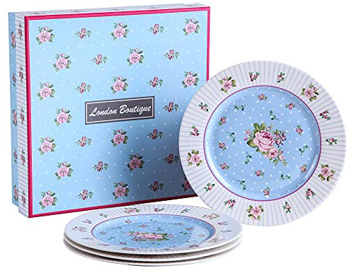 London Boutique Set di 4 piatti da torta in porcellana fine porcellana, bordo largo, shabby chic, colore: rosa