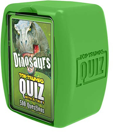 Top Trumps Dinosaurs Quiz Game, 500 questions to test your knowledge and memory on the world of dinosaurs including the Tyrannosaurus Rex and Velociraptor, 2 plus players makes a great gift for ages