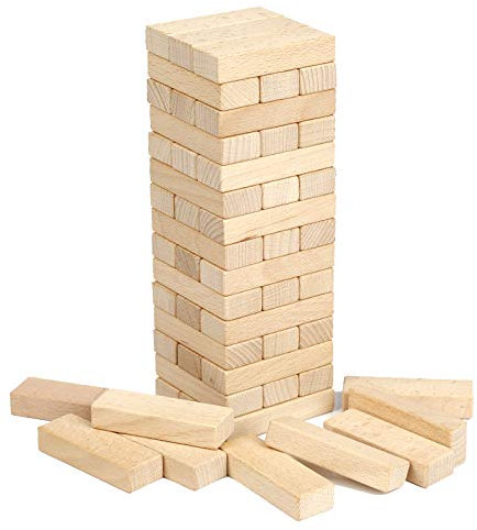 SHINE Wooden Block Tower Game 51 Rectangular Pcs Hardwood Set Block Stacking, Stack Crashing Game Plain Wood