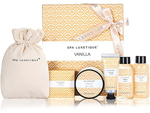 Spa Luxetique Spa Gift Set, 6pcs Vanilla Bath Gifts for Women, Travel Gift Box with Hand Cream, Body Lotion, Shower Gel, Bubble Bath, Mothers Day Gifts, Valentine's Gifts for Her Christmas Gifts