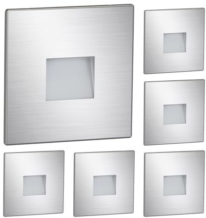ledscom.de 6x LED Treppenlicht/Wandeinbauleuchte FOW für innen und außen, Downlight, eckig, edelstahl, 85 x 85mm, warmweiß